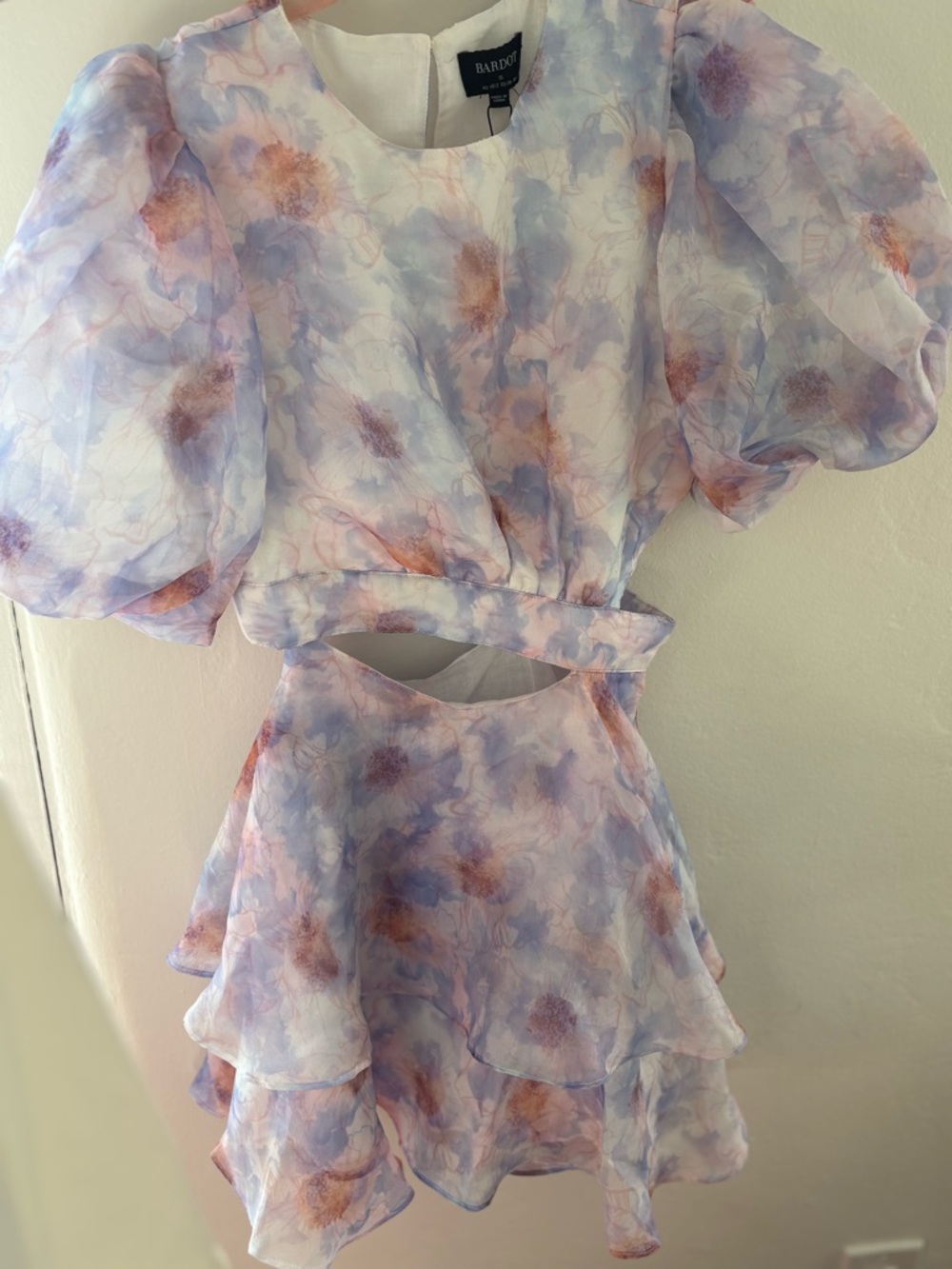 Bardot Pastel Floral Blouse in Lavender, Peach & White